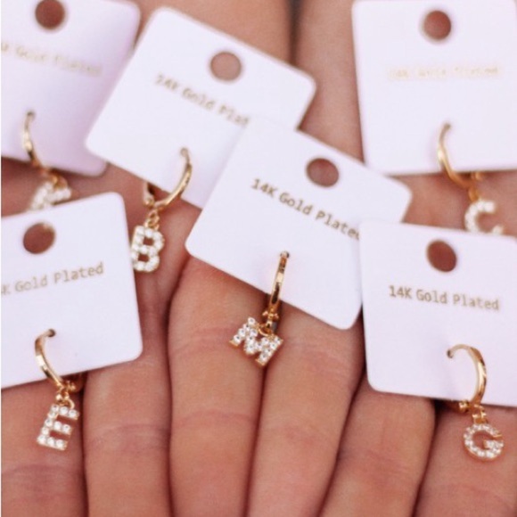 14K Plated Pave Drop Initial Earring - Picture 3 of 5